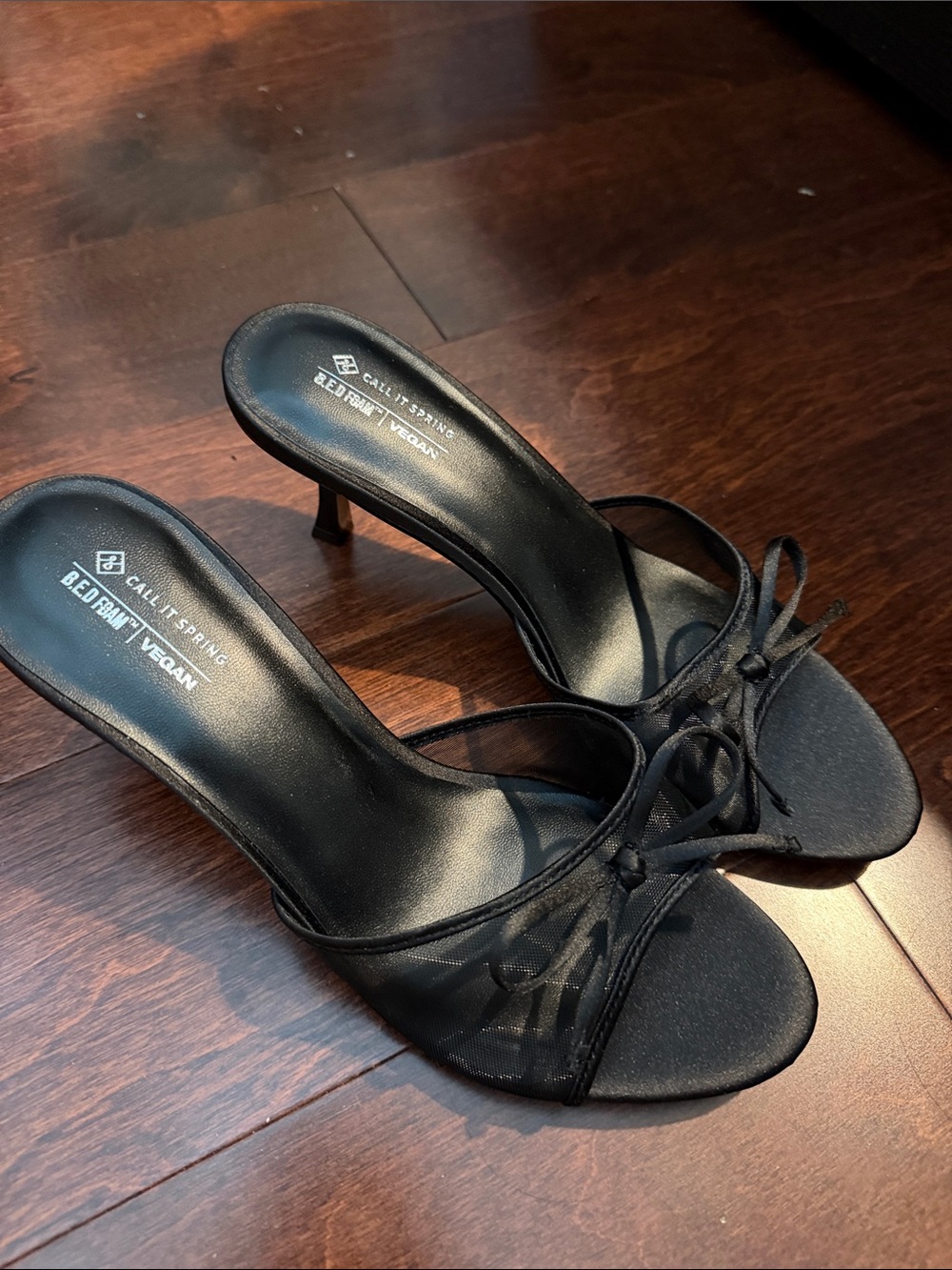 Call It Spring Black Bow-Accent Slide Heels
